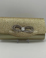 Infinity Glitter Gold Bow Clutch with Rhinestone Accent - women's evening clutch