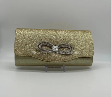 Infinity Glitter Gold Bow Clutch with Rhinestone Accent - women's evening clutch