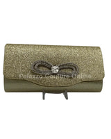 Infinity Glitter Gold Bow Clutch with Rhinestone Accent for women - bag by Palazzo Couture