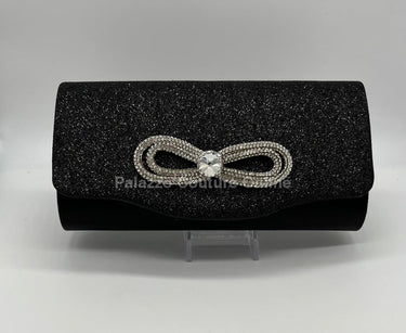 Infinity Glitter Rhinestone Bow Clutch (Black) - Palazzo Couture Online