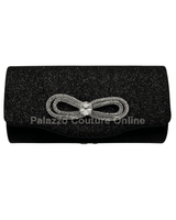 Infinity Glitter Rhinestone Bow Clutch (Black) - Palazzo Couture Online