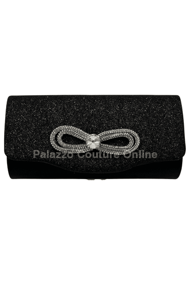 Infinity Glitter Rhinestone Bow Clutch (Black) - Palazzo Couture Online
