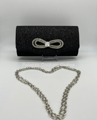 Infinity Glitter Rhinestone Bow Clutch (Black) - Palazzo Couture Online