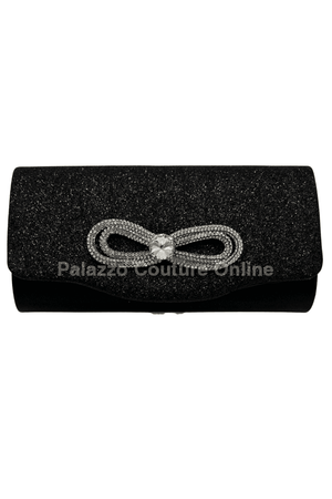 Infinity Glitter Rhinestone Bow Clutch (Black) Hand Bag