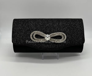 Infinity Glitter Rhinestone Bow Clutch (Black) One Size / Black Hand Bag