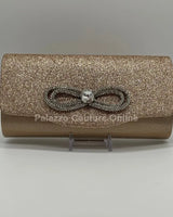 Infinity Glitter Rhinestone Bow Clutch (Rose Gold) - women's evening clutch