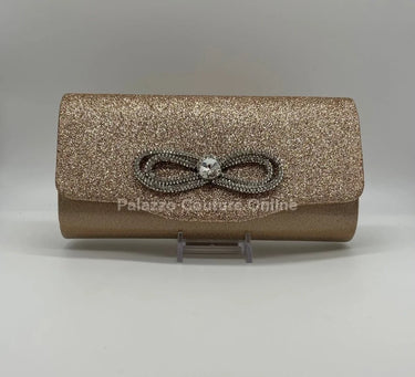 Infinity Glitter Rhinestone Bow Clutch (Rose Gold) - women's evening clutch
