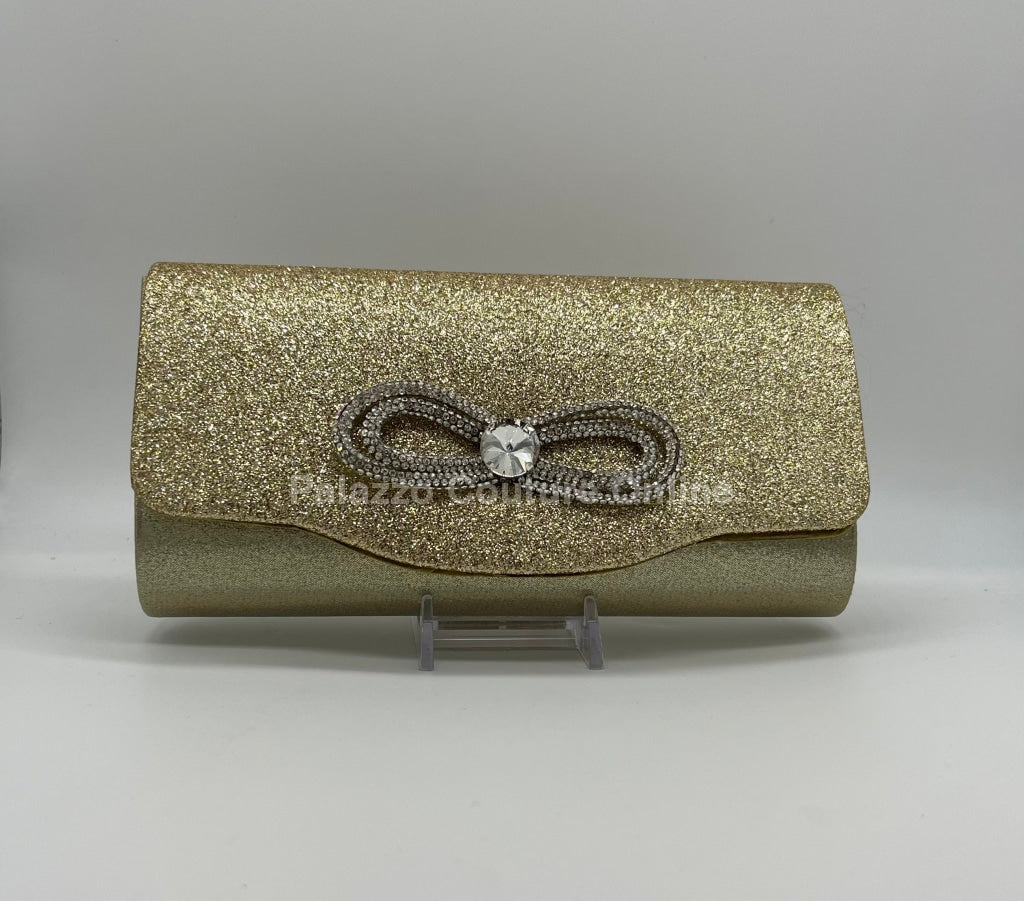 Infinity Glitter Rhinestone Bow Clutch (Gold) One Size / Gold Hand Bag