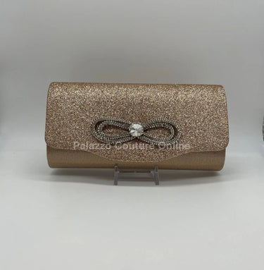 Infinity Glitter Rhinestone Bow Clutch (Rose Gold) - stylish purse for going out