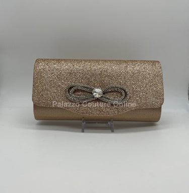 Infinity Glitter Rhinestone Bow Clutch (Rose Gold) - Palazzo Couture Online