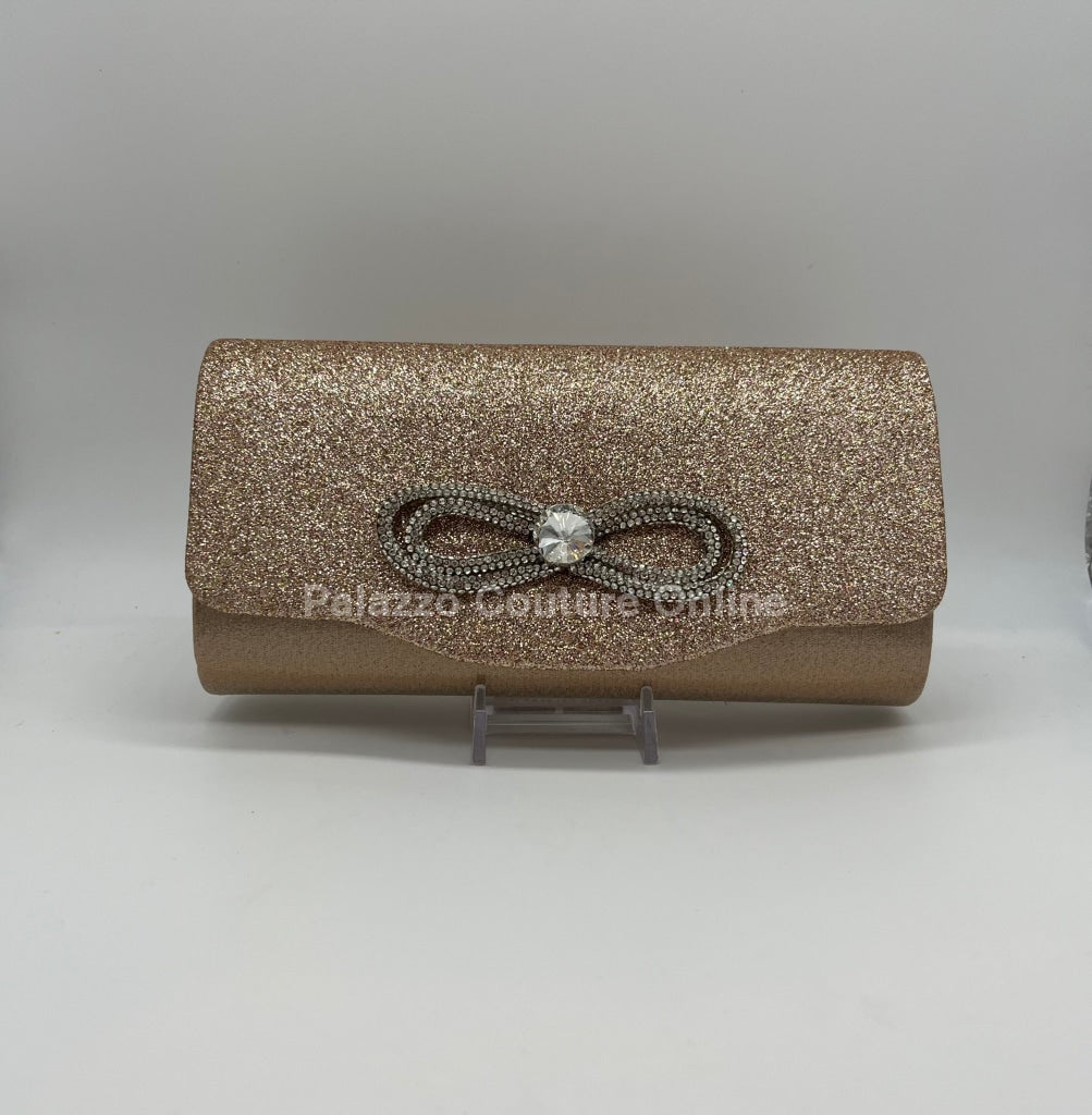 Infinity Glitter Rhinestone Bow Clutch (Rose Gold) Hand Bag