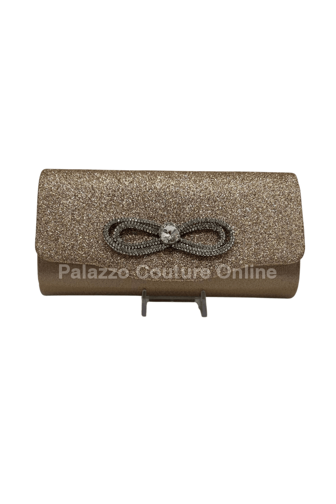 Infinity Glitter Rhinestone Bow Clutch (Rose Gold) Hand Bag