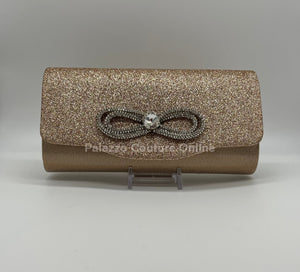 Infinity Glitter Rhinestone Bow Clutch (Rose Gold) One Size / Rose Gold Hand Bag