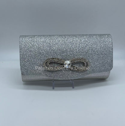 Infinity Glitter Rhinestone Bow Clutch (Silver) Hand Bag