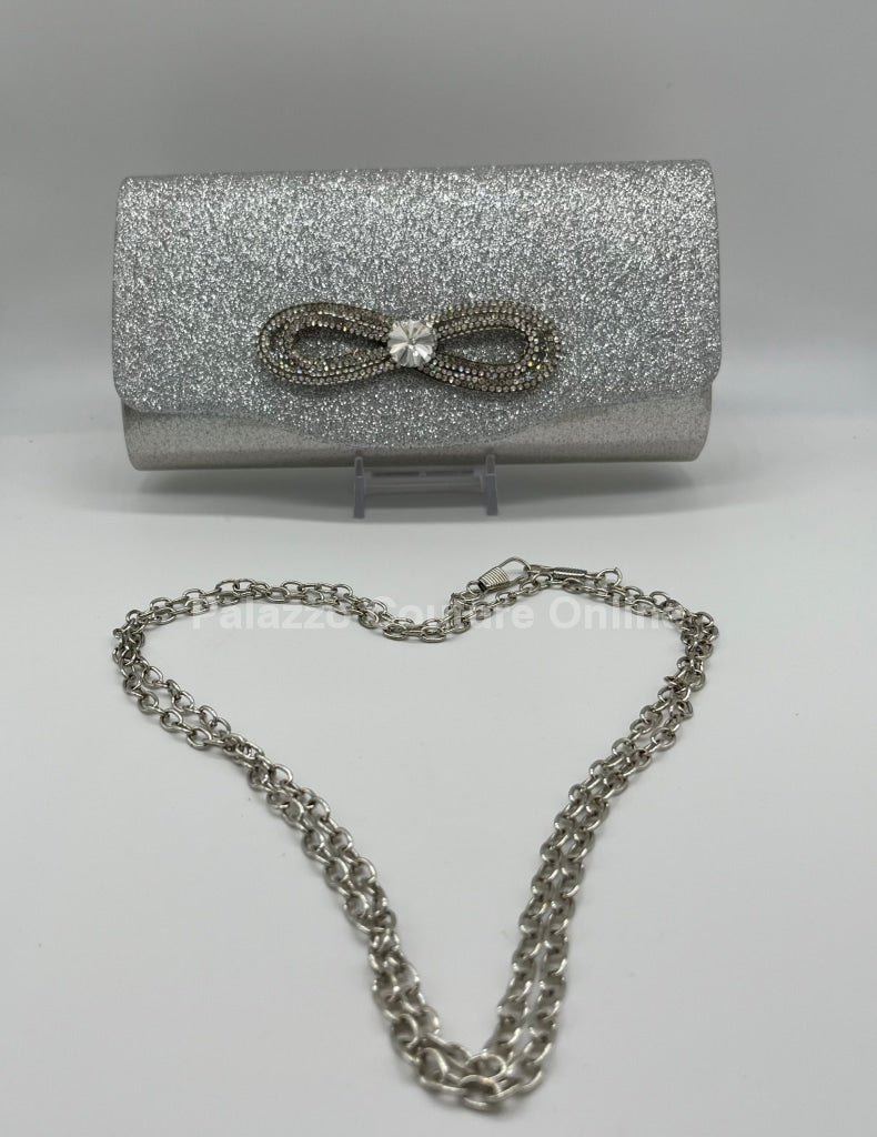 Infinity Glitter Rhinestone Bow Clutch (Silver) One Size / Silver Hand Bag