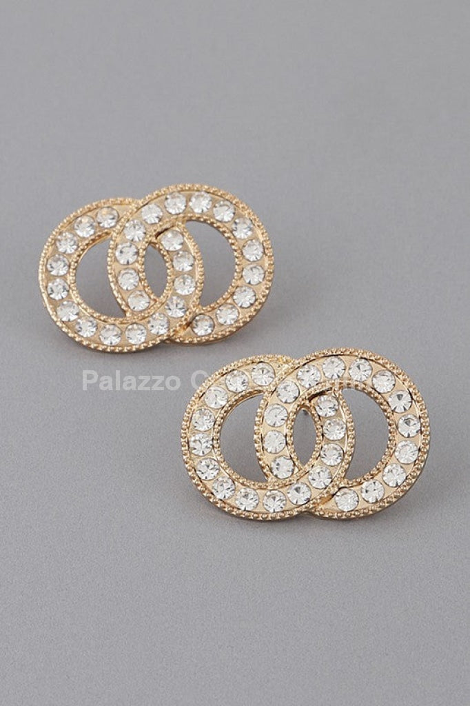 Interlock Jeweled Stud Earrings One Size / Gold