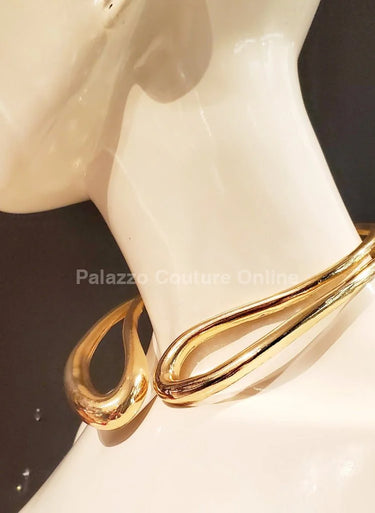 Interwise Gold Metal Necklace with Crossed Rounded Design - women's statement jewelry