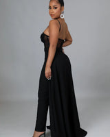 I’m So Into You Black Jumpsuit with Lace and Sheer Bodice Detail - elegant jumpsuit for parties and events