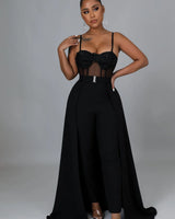 I’m So Into You Black Jumpsuit with Lace and Sheer Bodice Detail - women's one-piece outfit for going out