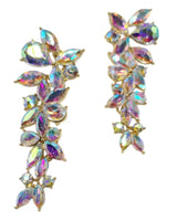 Iridescent crystal drop earrings with floral cascade design