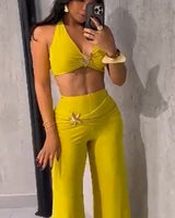 Isla Starfish Halter Pant Set - Chartreuse - Palazzo Couture Online