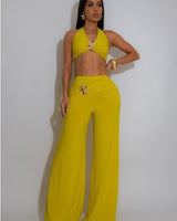 Isla Starfish Halter Pant Set - Chartreuse - Palazzo Couture Online