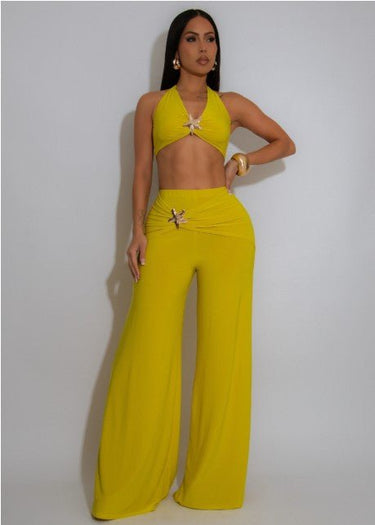 Isla Starfish Halter Pant Set - Chartreuse - Palazzo Couture Online