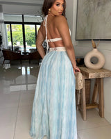 Island Bloom Crochet Maxi Dress – Bluenatural full body look paired with heels and statement jewelry
