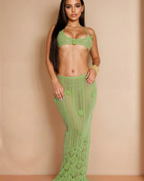 Island Bloom Knit Skirt Set- Green front view showing complete two piece skirt set