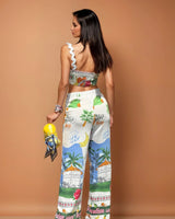 Island Escape Wave Trim Pant Set - Palazzo Couture Online