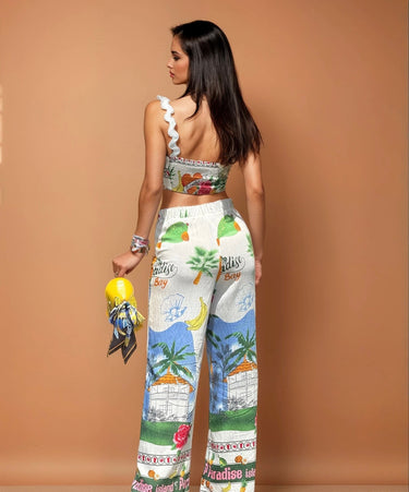 Island Escape Wave Trim Pant Set - Palazzo Couture Online