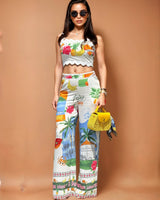 Island Escape Wave Trim Pant Set - Palazzo Couture Online