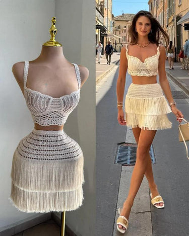 Island Muse Fringe Set - Natural - Palazzo Couture Online