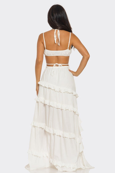 Island Muse Ruffle Two - Piece Set Maxi Dress ivory - Palazzo Couture Online