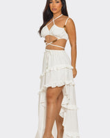 Island Muse Ruffle Two - Piece Set Maxi Dress ivory - Palazzo Couture Online