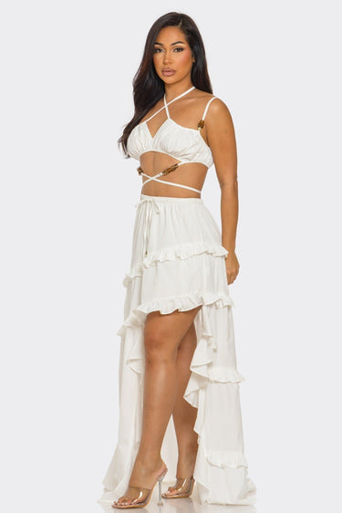 Island Muse Ruffle Two - Piece Set Maxi Dress ivory - Palazzo Couture Online