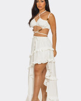 Women's Piece Set maxi dress ruffle style back view