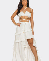 Island Muse Ruffle Two - Piece Set Maxi Dress ivory front view showing full-length maxi silhouette