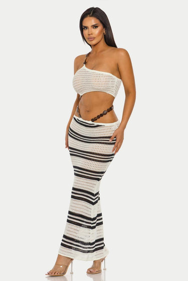 Island Rhythm Crochet 2 - Piece Set Skirt Set - white/Black - Palazzo Couture Online