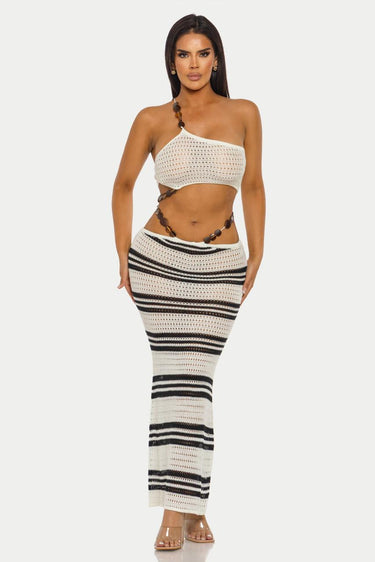 Island Rhythm Crochet 2 - Piece Set Skirt Set - white/Black - Palazzo Couture Online