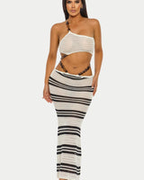Island Rhythm Crochet 2 - Piece Set Skirt Set - white/Black - Palazzo Couture Online