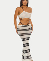Island Rhythm Crochet 2 - Piece Set Skirt Set - white/Black - Palazzo Couture Online