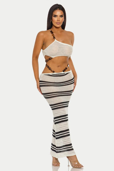 Women's White/Black skirt set crochet style back view