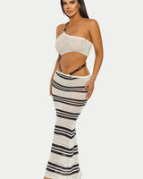 Island Rhythm Crochet 2-Piece Set Skirt Set - white/Black front view showing complete two piece skirt set