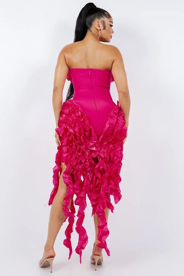 It Girl Midi Dress (Pink) side view highlighting midi hemline