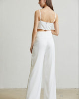 Elegant bridal-inspired white pant set with floral appliqué