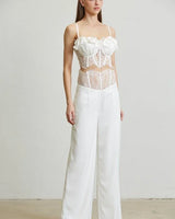 Ivory Rose Trim White Pant Set side view showing pants silhouette and fit