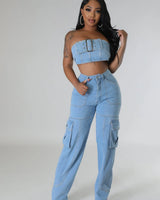 Women's Waist Jeans pant set tube top style back view
