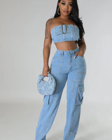 Jances Denim Pant Set with Tube Top and High-Waist Jeans front view showing complete two piece pant set