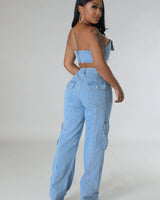 Elegant Waist Jeans tube top two piece pant set styled for going out